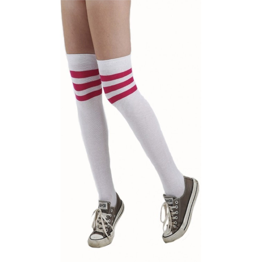 Pamela Mann - Referee Overknee sokken - Wit/Roze